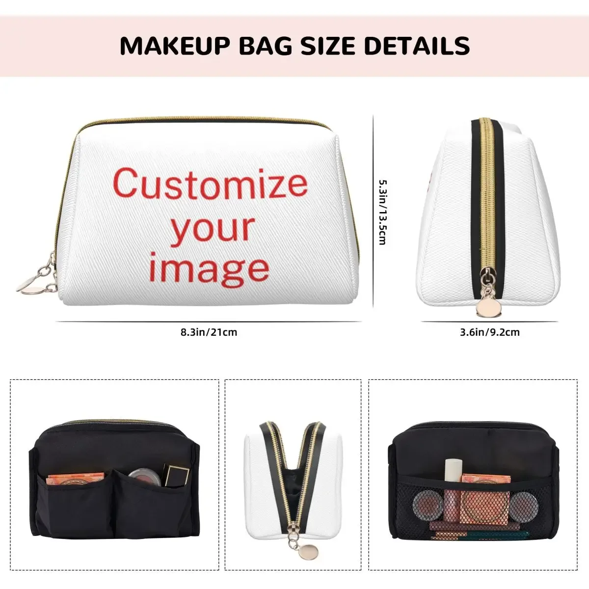 trousse de maquillage en cuir personnalisée pour femme, trousses à cosmétiques, mallette à fermeture éclair, grande capacité, bricolage
