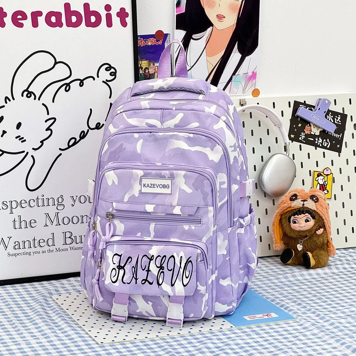 sac à dos camouflage bleu imprimé pour collégienne, style cool, sac d'école pour étudiante, sacoche pour ordinateur portable, sac à dos de voyage décontracté
