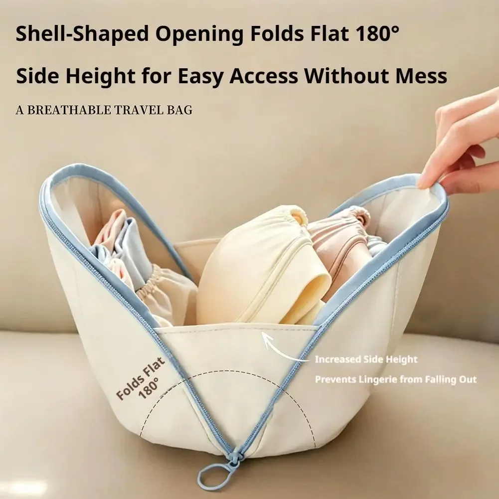 Sac de rangement pour sous-vêtements, organisateur de soutiens-gorge et chaussettes, en forme de coquille, pochette de voyage portable en polyester imperméable pour vêtements, étui de rangement pour bagages