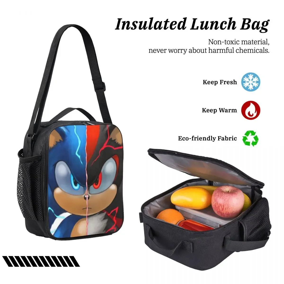 sac à dos sonic shadow pour garçons et filles, sac d'école, sac à bandoulière pour ordinateur portable, sac à déjeuner isotherme, trousse à crayons, 3 pièces