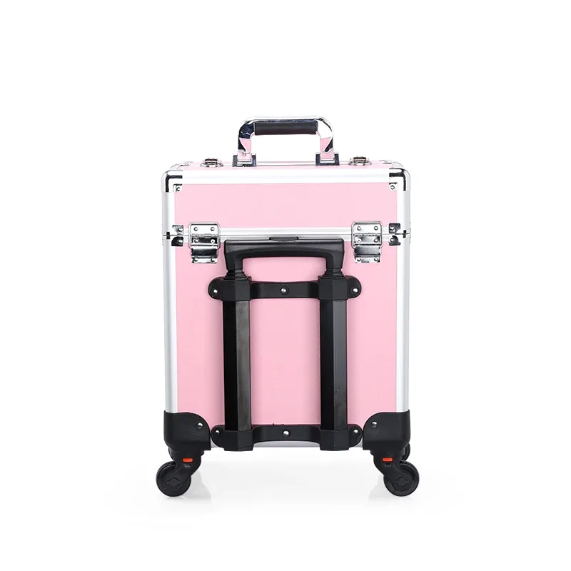 trousse de maquillage roulante en aluminium, organisateur de salon de cosmétiques verrouillable, boîtier de chariot avec plateaux