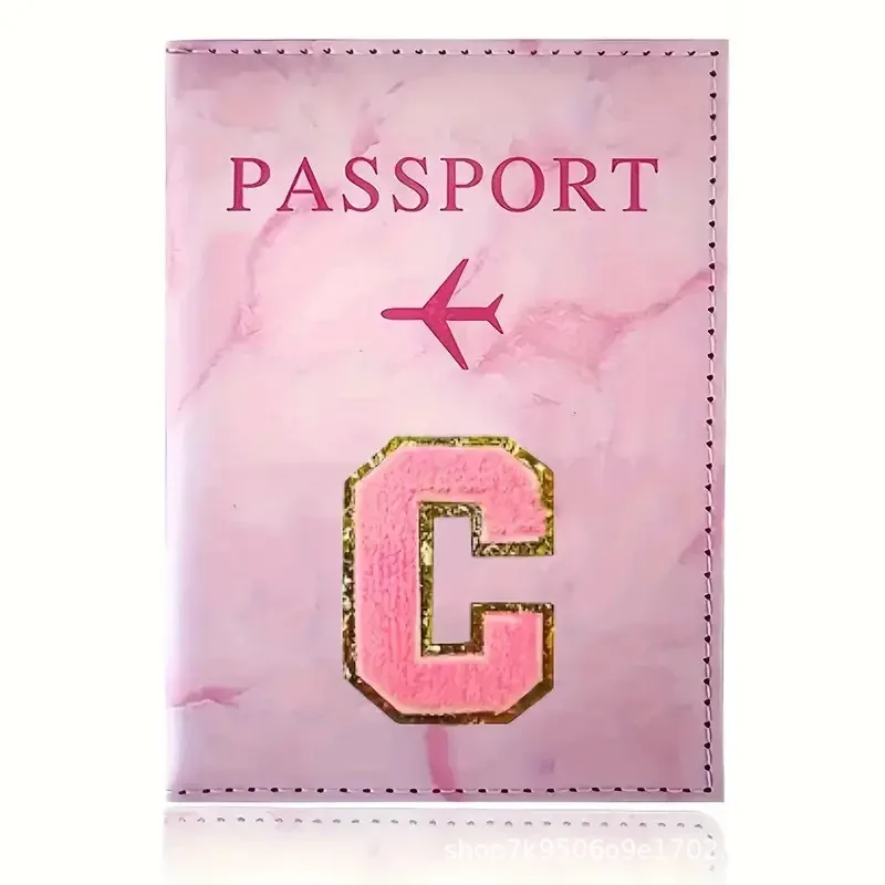 porte-passeport en cuir pu rose avec étiquette brodée, étui pour billets et cartes de crédit, accessoires de voyage