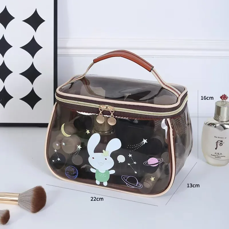 sac de maquillage en pvc transparent, imperméable, portable, organiseur de toilette de voyage, grande capacité, pochette de rangement cosmétique à fermeture éclair