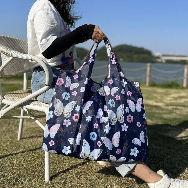 sac d'épicerie pliable en nylon de grande capacité, sac fourre-tout de style japonais, portable, réutilisable, écologique, sac à main imperméable