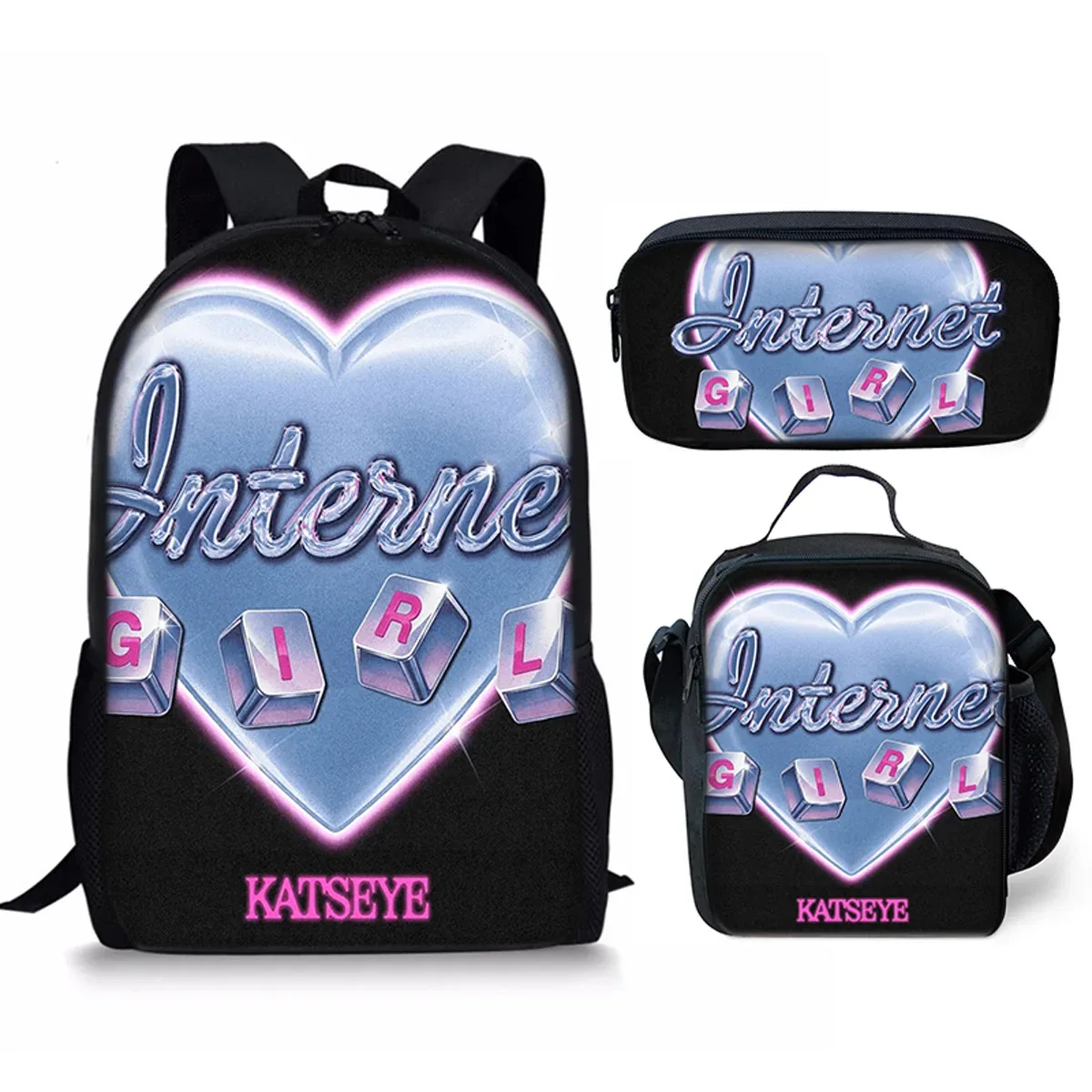 sac à dos scolaire classique populaire kpop katseye imprimé 3d, ensemble de 3 pièces, sac à dos pour ordinateur portable, sac à déjeuner, trousse à crayons