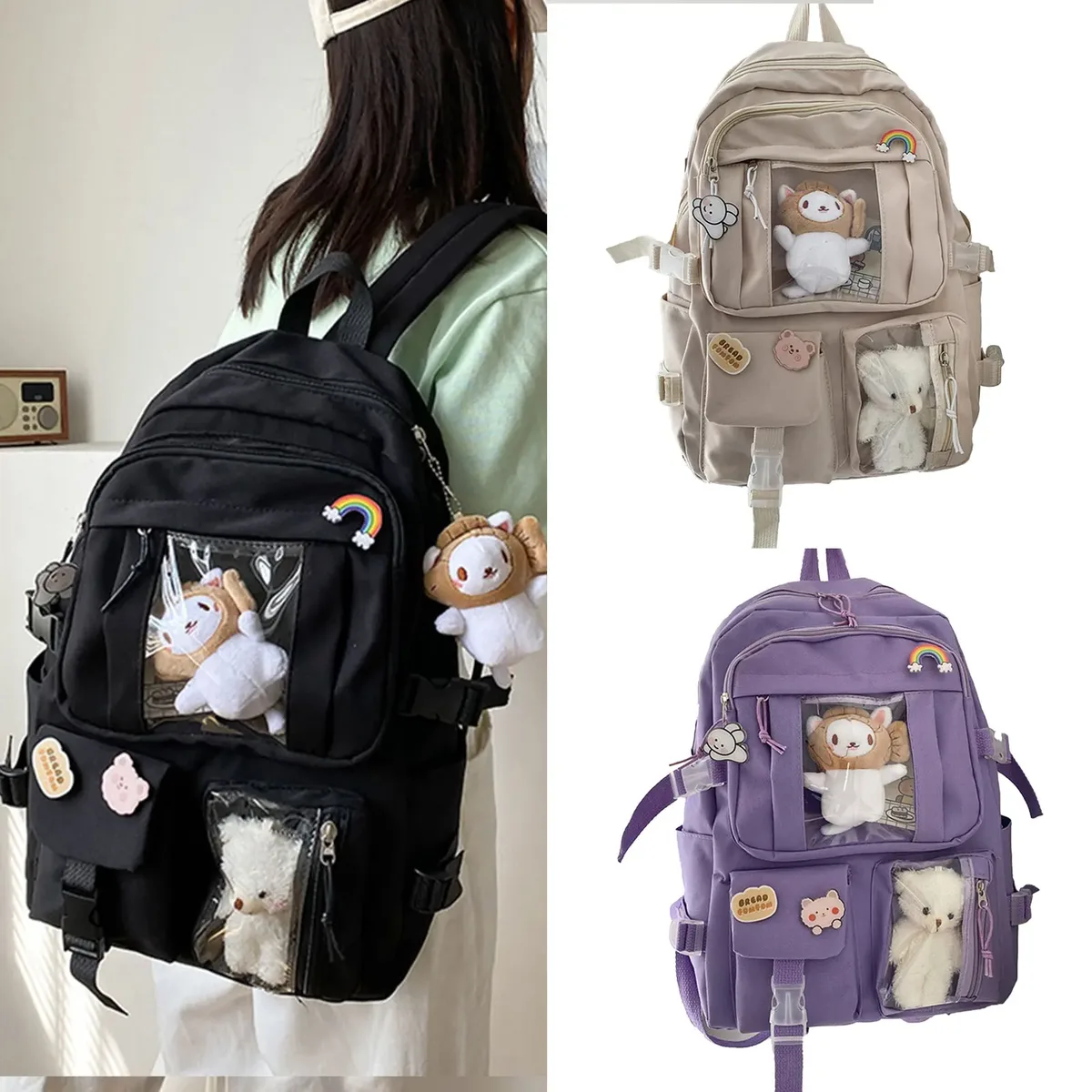 Sacs d'école de voyage simples et décontractés, portables, grande capacité, étanches, pour livres scolaires, trousse à crayons, bouteille d'eau, sac à livres pour hommes et femmes