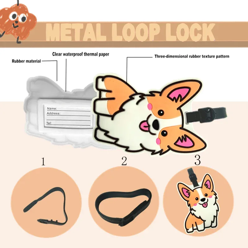 étiquette de bagage en caoutchouc souple pvc, 5 pièces, reconnaissance de forme d'animal mignon, sac à dos de bagages, pendentif de cintre essentiel, environnemental