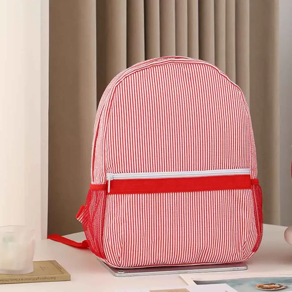 sac à dos en seersucker personnalisé avec monogramme couleur bonbon, sac à livres brodé pour enfants, cadeau unique pour les enfants
