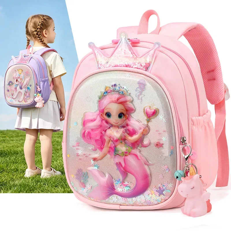 sac à dos licorne rose de dessin animé pour filles de 3 à 6 ans, léger, pour la maternelle, princesse, sirène, sac d'école, sac de voyage, sacs à dos mignons