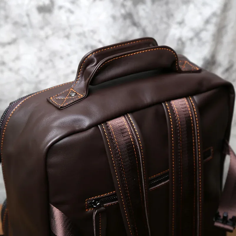 sac à dos en cuir pour hommes, couche supérieure en cuir, loisirs, business, voyage, grande capacité, ordinateur, cartable pour femmes, nzpj