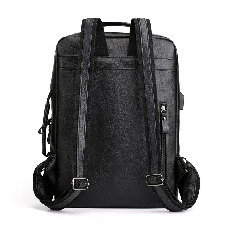 sacs à dos d'affaires pour hommes étanche en cuir pu pochette d'ordinateur grande capacité usb charge sac à dos mâle mode voyage sac à dos sac