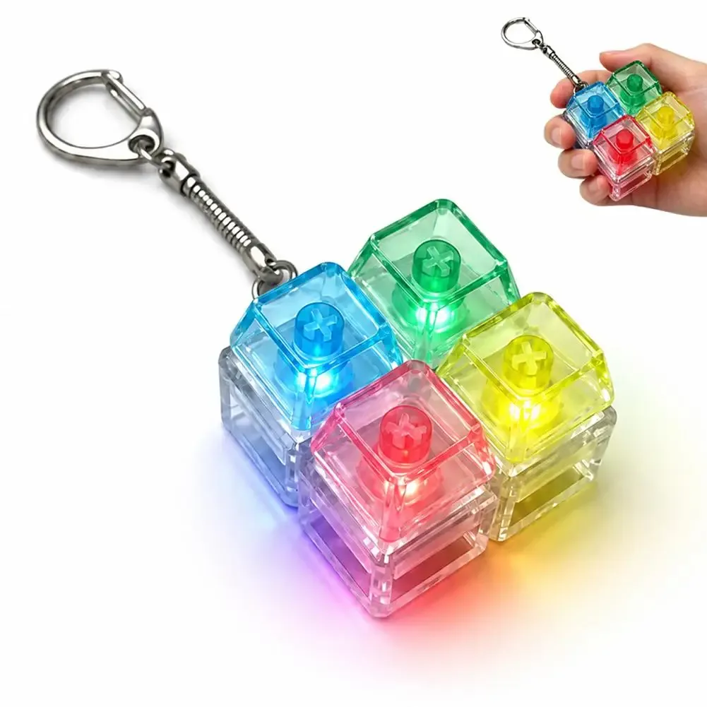 porte-clés clavier mécanique 4 touches, tactile, avec led et cristal, pendentif de sac à dos, décompression, accessoire de sac