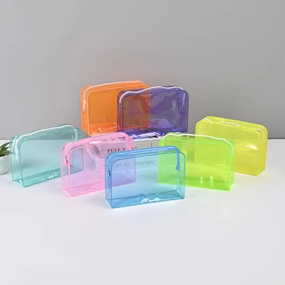 sac à cosmétiques transparent coloré, trousse de maquillage pour femmes, sac de lavage en gelée de pvc, grande