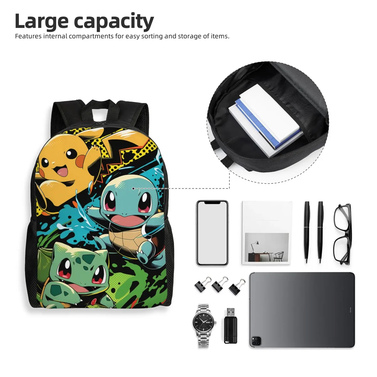 sac à dos vert pour le nouvel an scolaire, sac à dos de camping pokemon pour cadeaux, nouvelle année scolaire