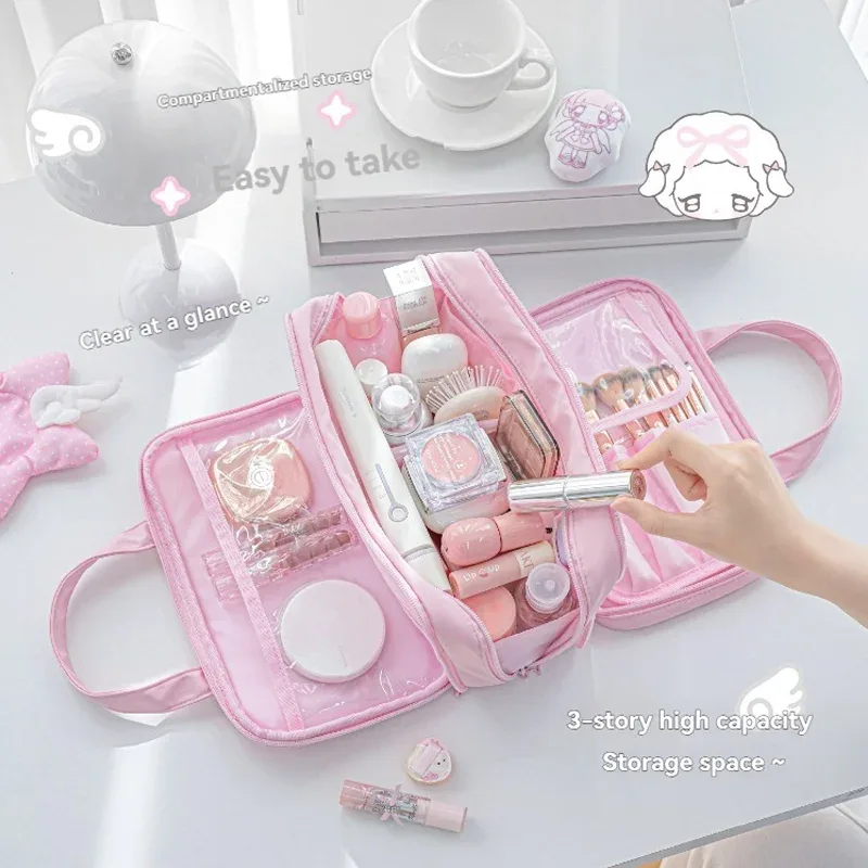 1pc pumpum joint trousse de maquillage série coréenne grande capacité avec compartiments de rangement, à porter avec un sac à main