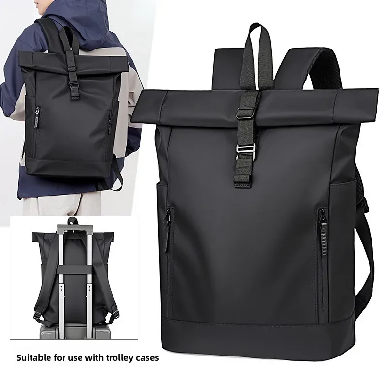 Sac à dos de voyage d'affaires unisexe grande capacité, design enroulable, sac en nylon décontracté urbain pour les voyages en plein air et les trajets quotidiens
