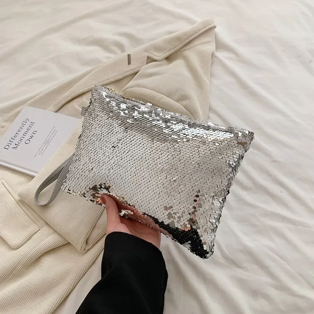 nouvelle trousse à cosmétiques brillante à paillettes, trousse de maquillage multifonctionnelle de grande capacité avec fermeture éclair, sac de rangement en polyester, sac de rangement de voyage