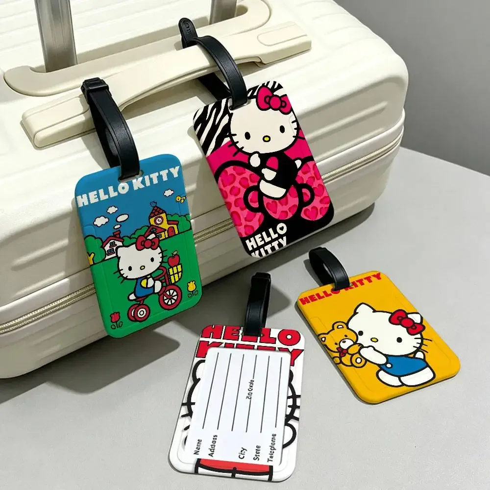étiquette d'identification de bagage anti-perte en pvc, motif chaton mignon h-hello cartoon k-kittys, avec porte-carte d'informations amovible, étiquette de bagage de voyage