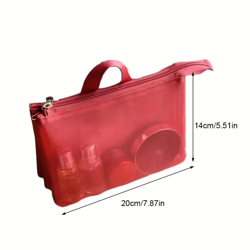 Sac à cosmétiques transparent en maille à 3 couches de grande capacité, sac de rangement de voyage léger pour rouge à lèvres et articles de toilette, polyester durable, non imperméable, fermeture à glissière