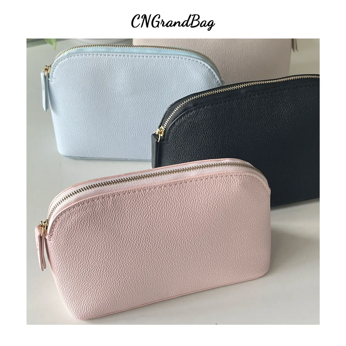 sac de rangement de cosmétiques en cuir pu avec lettres personnalisées, sac de maquillage de couleur unie d'atmosphère simple classique, sac de lavage avancé à fermeture éclair