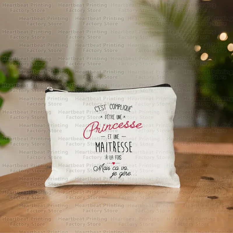pochette à cosmétiques imprimée maîtresse de remerciement français, trousse de toilette, trousse de maquillage pour femme, sac de rangement portable, meilleur cadeau pour enseignant