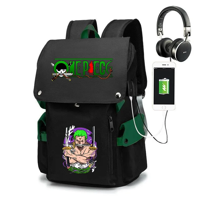 sac à dos d'école imprimé one piece zoro, sac à dos décontracté de grande capacité, sac de voyage pour enfants et adolescents