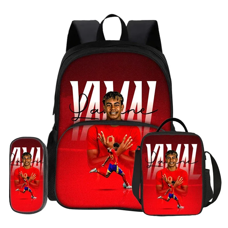 ensemble de 3 pièces avec sac à dos à poche avant football star, sac à déjeuner isotherme, trousse à crayons, sac à dos l-lamin yamal