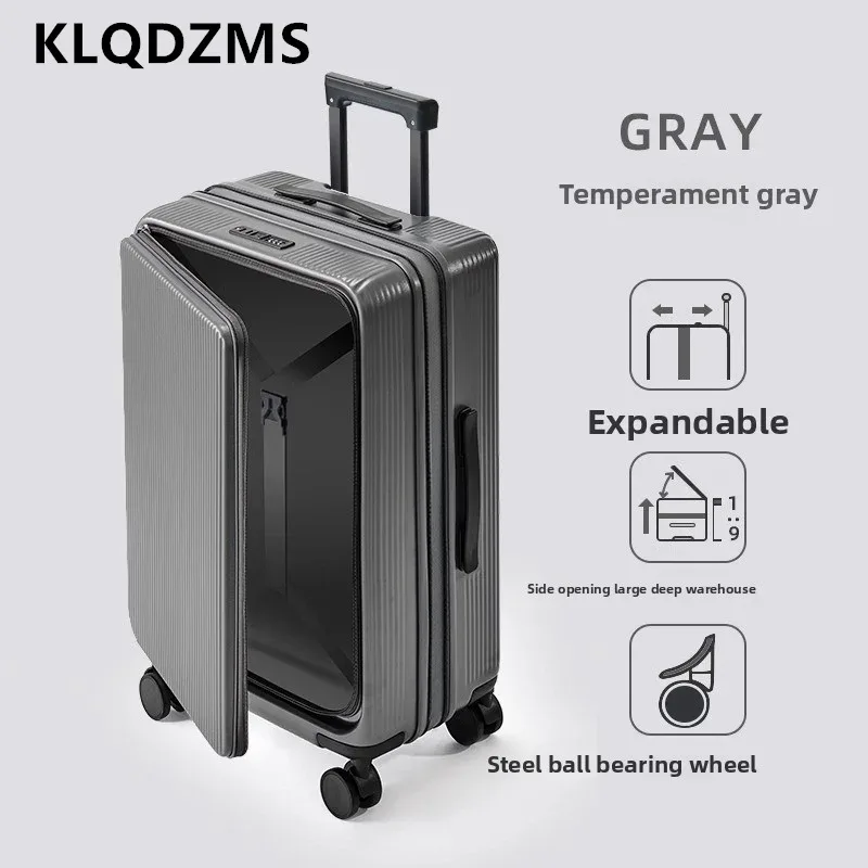 klqdzms 20 "22" 24 "26" 28 pouces bagages de voyage abs + boîtier d'embarquement pc extensible ouverture avant boîtier de chariot pour ordinateur portable valise de cabine