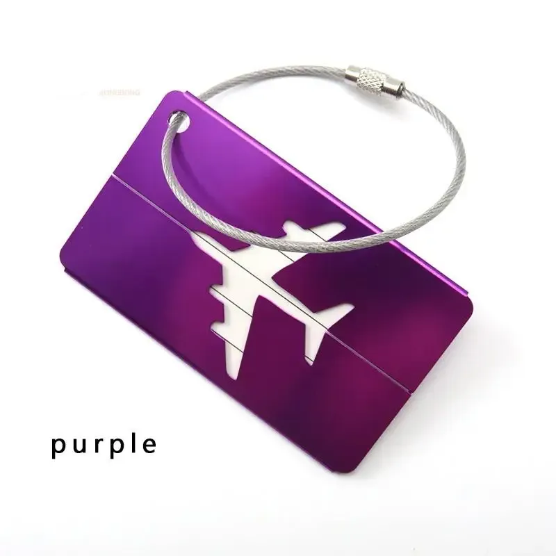 étiquette de bagage en aluminium durable, design antivol avec anneau en acier, pour identification de bagages et enregistrement à l'aéroport