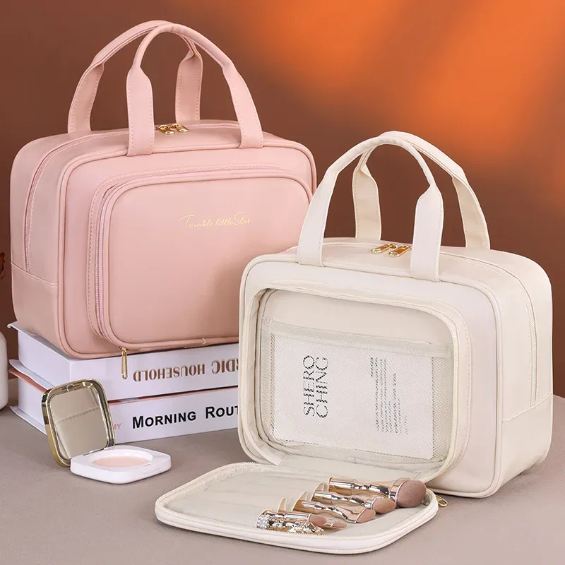 nouveau sac à cosmétiques en cuir pu pour femmes, sac de rangement portable multifonctionnel pour maquillage, sac de rangement de toilette de voyage de grande capacité