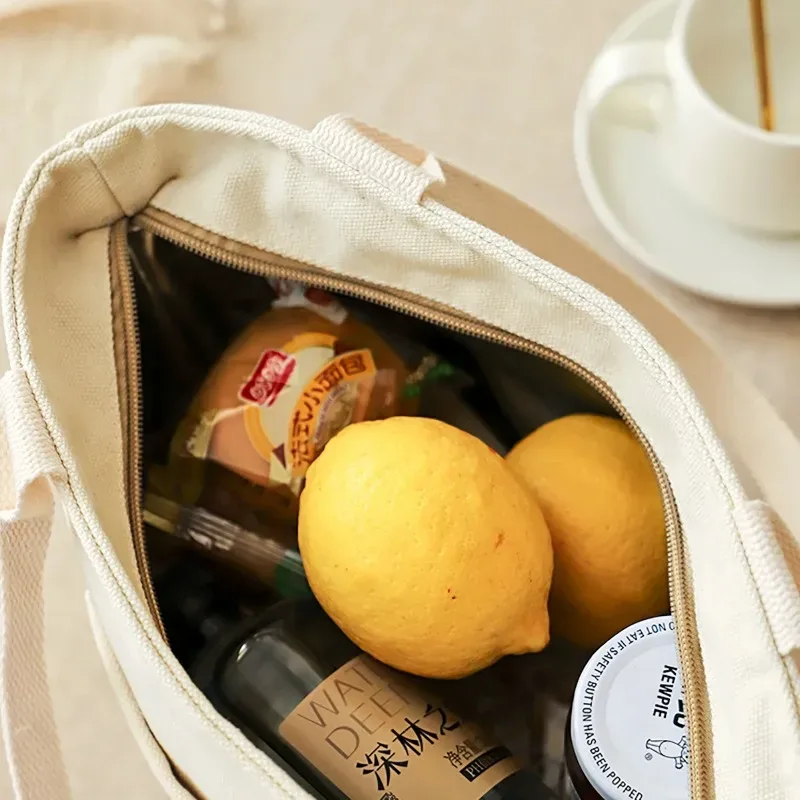 sac de rangement alimentaire en toile noir et blanc avec fermeture éclair, isolé en feuille d'aluminium, matériau facile à nettoyer, sac à lunch isotherme
