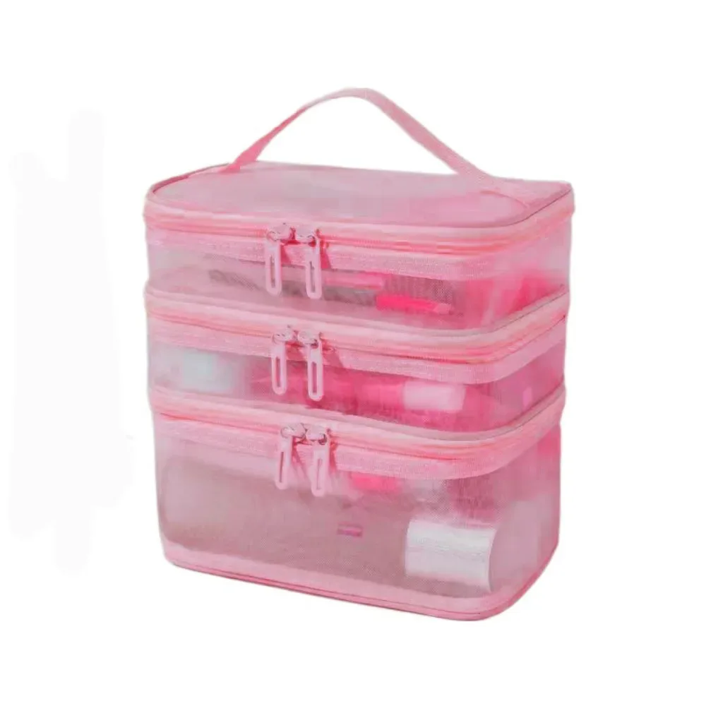 sac de rangement pour cosmétiques de voyage en maille transparente, trousse de toilette à 2/3 couches, sac de rangement de maquillage de grande capacité, salle de sport et natation