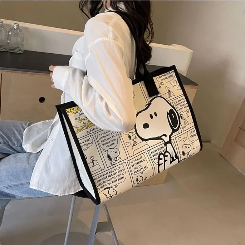 sac à bandoulière snoopy grande capacité pour femme, sac en toile polyvalent, sac fourre-tout pour étudiant, sac à main pour les sorties