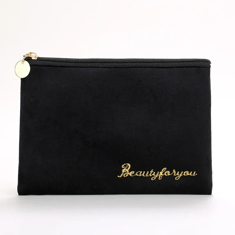 trousse de maquillage en peluche, trousse à cosmétiques pour femmes, grande trousse de toilette de voyage de couleur unie à fermeture éclair, pochette de lavage de beauté