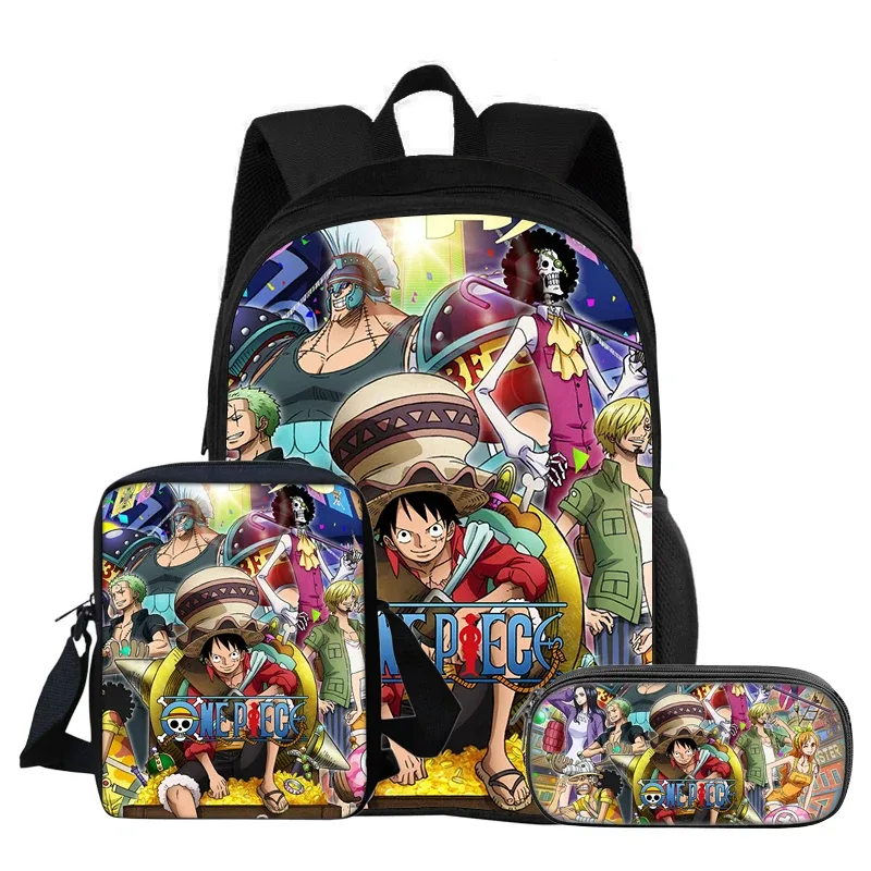 one piece monkey d. luffy – ensemble de 3 sacs à dos pour étudiants, sac à bandoulière d'école, sacs à crayons, sac à dos de voyage, cadeau d'anniversaire pour enfants