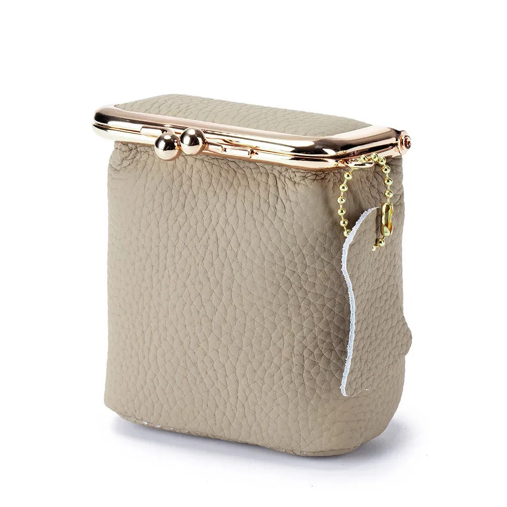petit sac à cosmétiques en cuir véritable pour femmes, moraillon doré, pochette de maquillage mignonne, étui de rangement de rouge à lèvres, boîte à clés de voyage, mini porte-monnaie