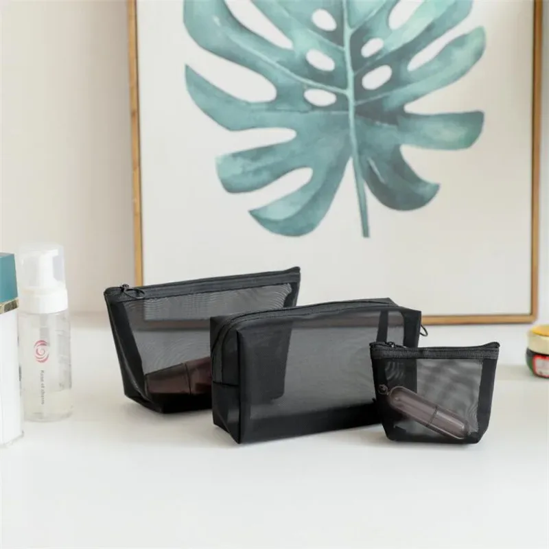 sac à cosmétiques noir pour femmes et hommes, 1 pièce, organisateur de voyage transparent, petits et grands sacs de toilette noirs, pochette de maquillage