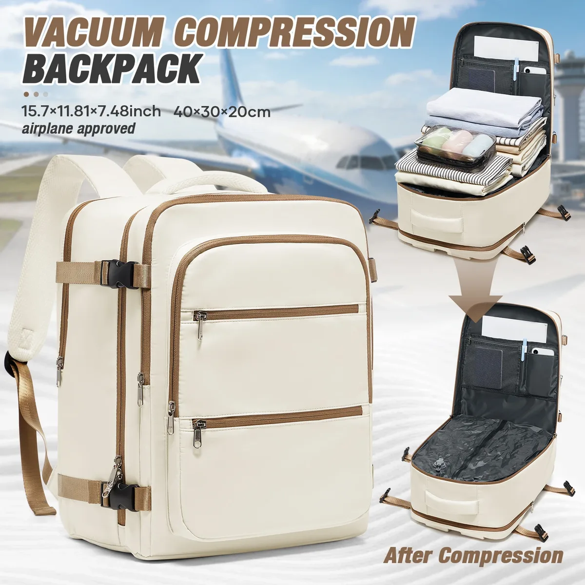 Sac à dos de voyage sous vide, bagage à main pour avion, sac à dos Ryanair 40x30x20 pour femme, sac de travail pour homme, sacoche pour ordinateur portable