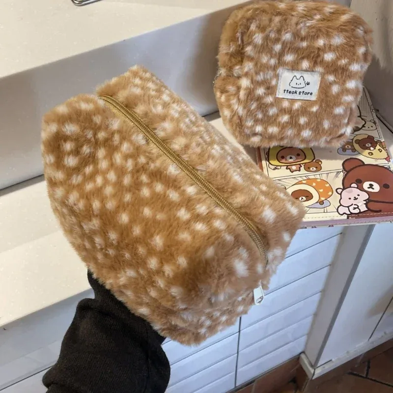 sac de rangement pour maquillage, pochette de rangement pour cosmétiques en peluche moelleuse à imprimé léopard, trousse de toilette pour femme automne/hiver, pochette de soirée
