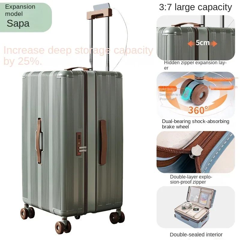 nouvelle valise extensible 2026 de 30 pouces, grande capacité, rangement profond, matériau pc, compartiment 3:7, valise cabine de 20 pouces