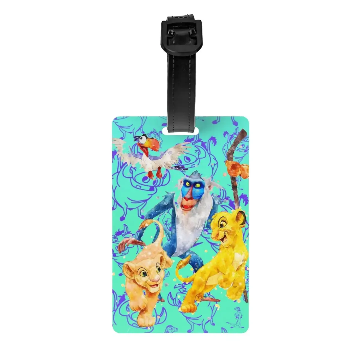 étiquette de bagage personnalisée rafiki avec carte nominative, étiquette d'identification avec couverture de confidentialité the lion cartoon k-kings pour sac de voyage et valise