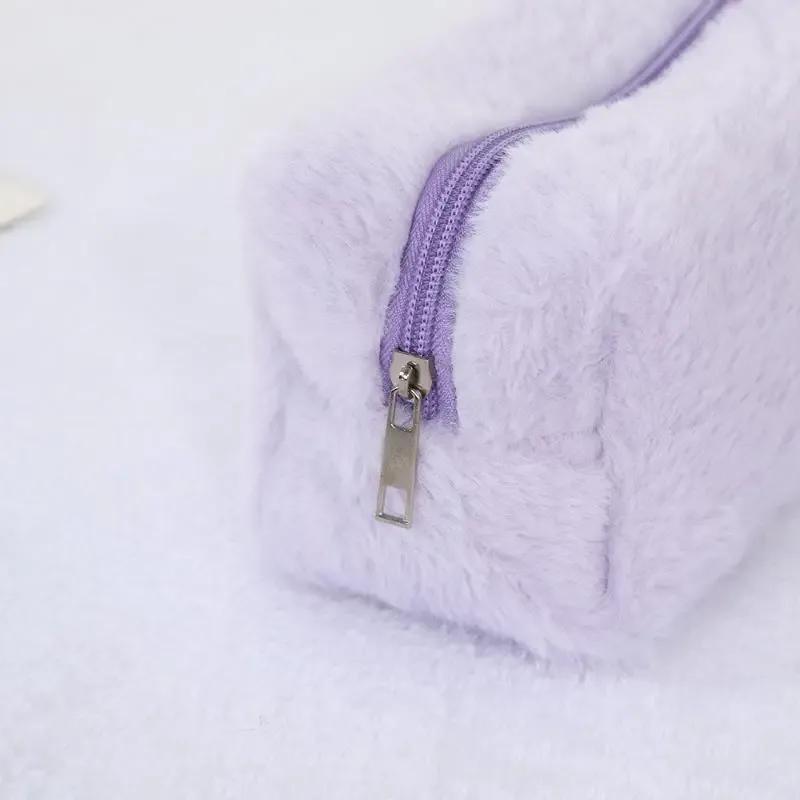 sac de beauté en peluche douce pour femmes, étuis à cosmétiques de voyage compacts, paquets de toilette à fermeture éclair unique, pochette de douche, sacs de rangement