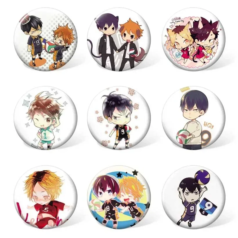 (9 pièces/ensemble) badge de dessin animé haikyuu hinata shoyo broche de costume kageyama tobio sac à dos ou accessoires de sac