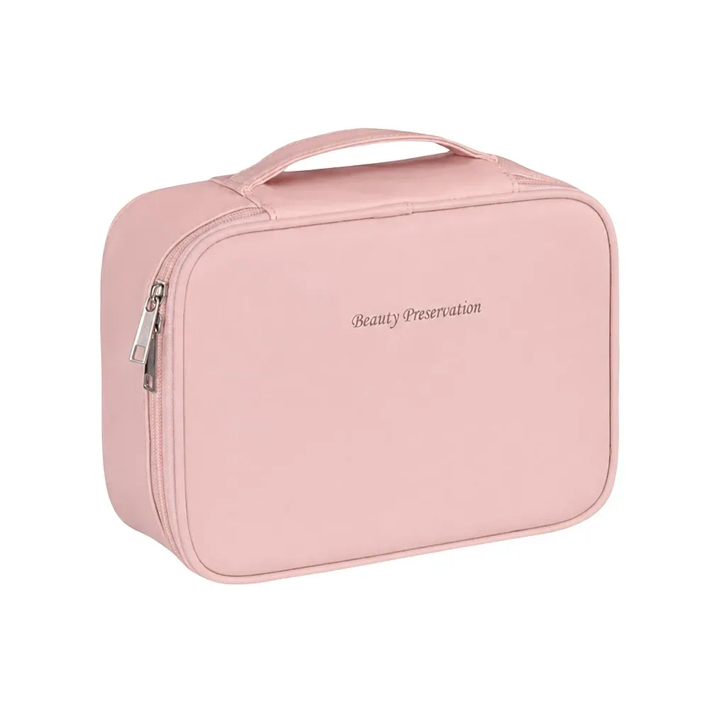sac à cosmétiques portable à double couche, fermeture éclair, grande capacité, sac à maquillage imperméable, organiseur de cosmétiques