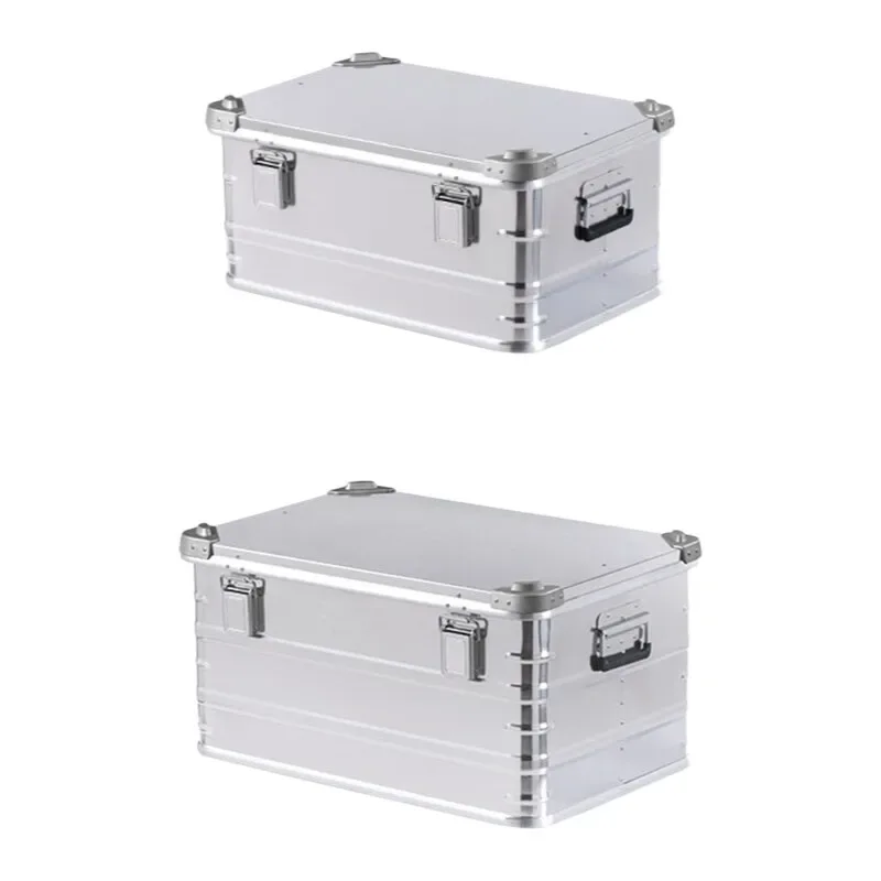 boîte de rangement en aluminium de grande capacité, valise d'équipement de camping étanche en plein air, boîte à outils portable en métal pour coffre de camping