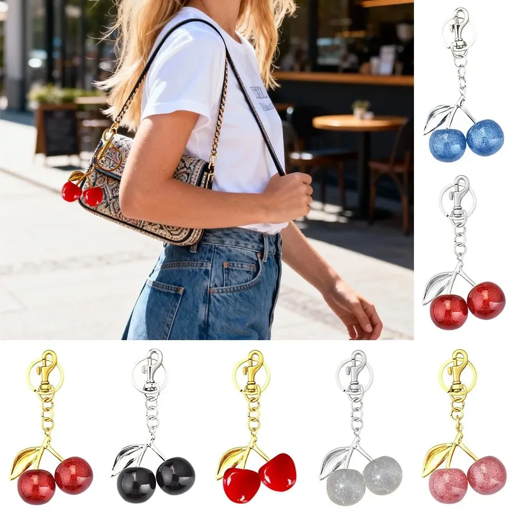 nouveau porte-clés cerise scintillant en résine, porte-clés de voiture en forme de fruit, bijoux diy, finition pailletée, accessoires pour sac, décoration suspendue pour sac à dos