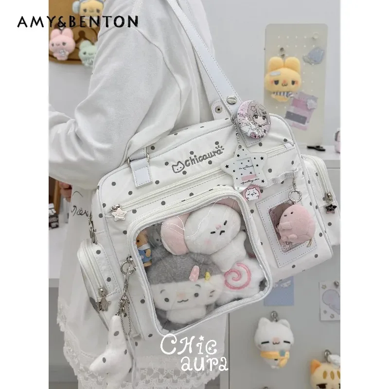 sac à bandoulière polyvalent grande capacité pour femme, motif pois, style gothique bidimensionnel, sac messager tendance