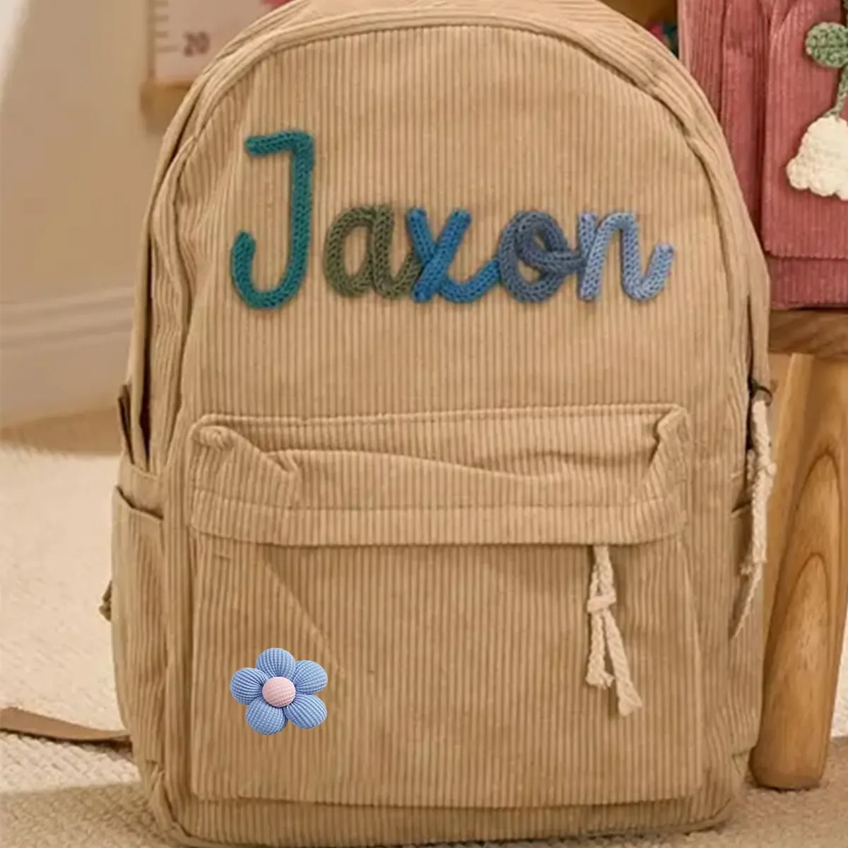 sac à dos personnalisé en velours côtelé, motif fraise/à carreaux, simple et spacieux, cadeau parfait pour la rentrée scolaire