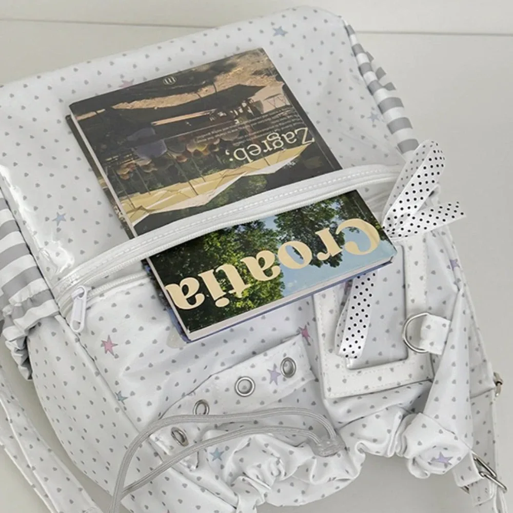 sac à dos ita mignon à pois avec cordon de serrage et poche transparente pour pince, sac multifonctionnel pour l'école, les trajets et les sorties