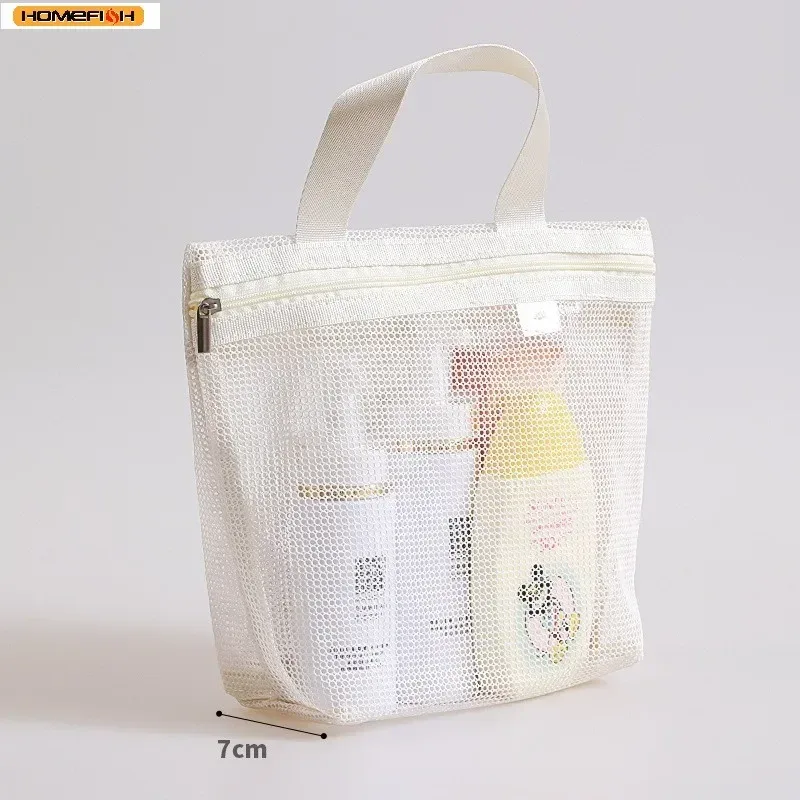 sac de rangement en maille homfish pour maquillage et articles de toilette, sac à main portable de voyage, organiseur suspendu pour accessoires de douche et de toilette